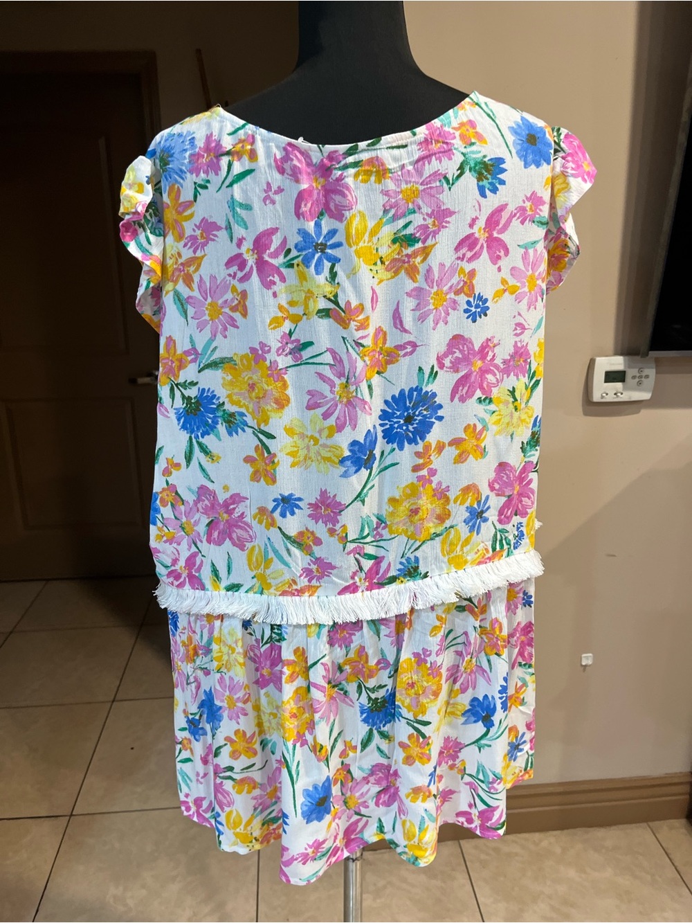 Floral Summer Blouse- White with Pink, Blue & Yellow Flowers - Picture 6 of 6
